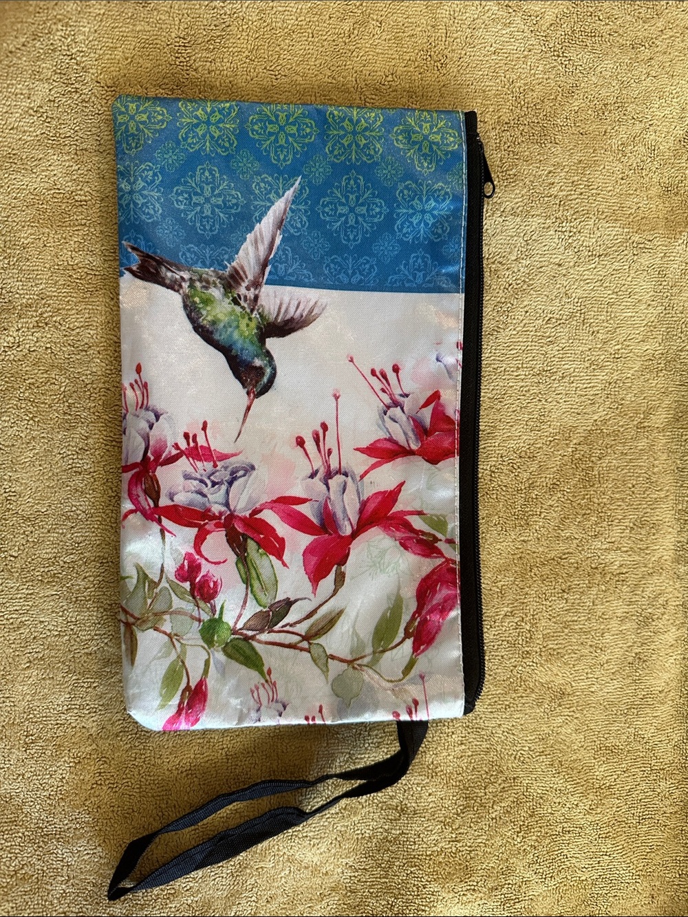 Floral Hummingbird Cosmetic Bag - Blue & Pink